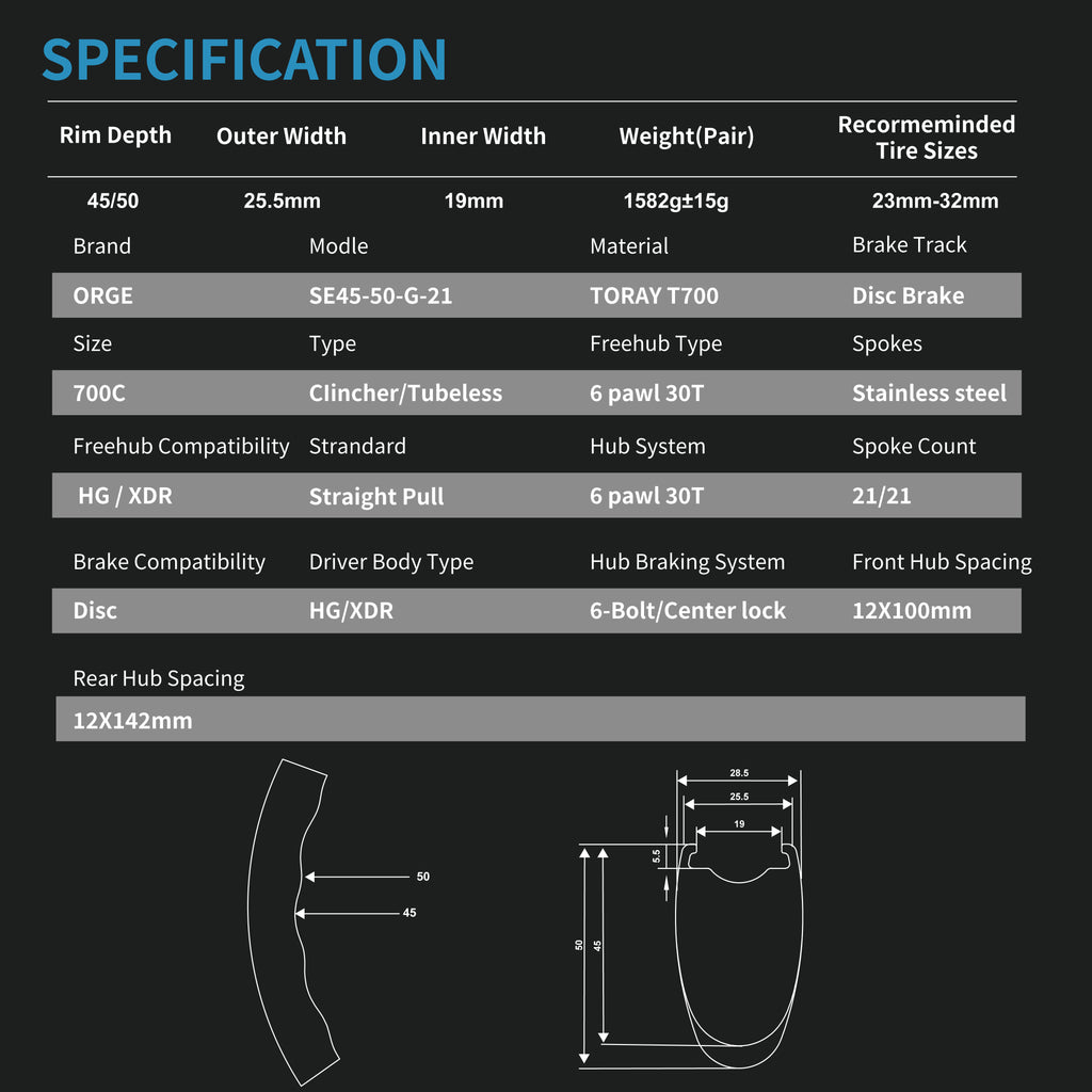 Road Wheelsets RW-ORGE-SE4550-G-21