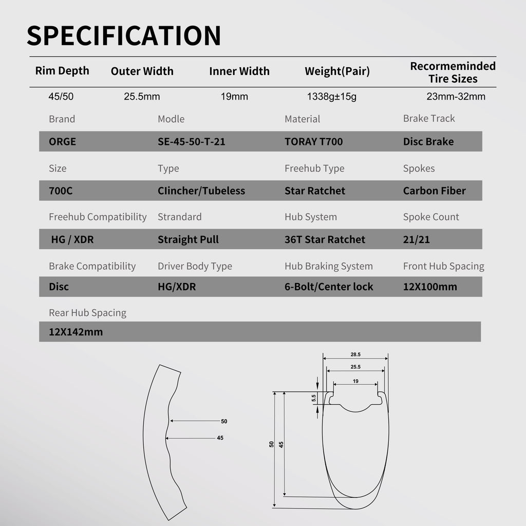 Road Wheelsets RW-ORGE-SE4550-T-21