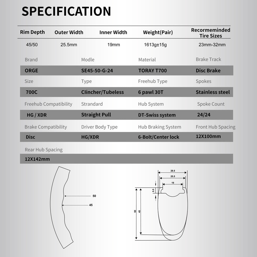 Road wheelsets RW-ORGE-SE4550-G-24