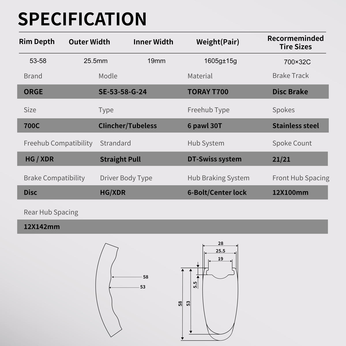 Road Wheelsets RW-ORGE-SE5358-G-21